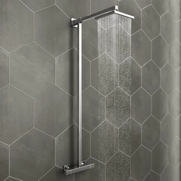 Modern Square Thermostatic Bar Shower Valve & Riser Kit   Chrome