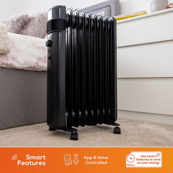 TCP Smart 2000W Black Wi Fi Energy Saving Portable Free Standing Oil 9 Finned Radiator - Image 4