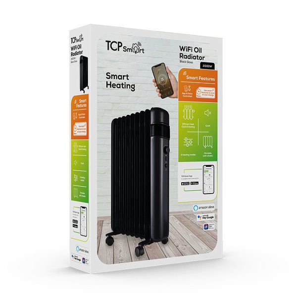 TCP Smart 2000W Black Wi Fi Energy Saving Portable Free Standing Oil 9 Finned Radiator - Image 2