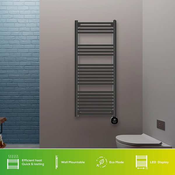TCP Smart 1000W Black 1250 x 500mm Wi Fi Energy Saving Electric Only Towel Radiator - Image 6