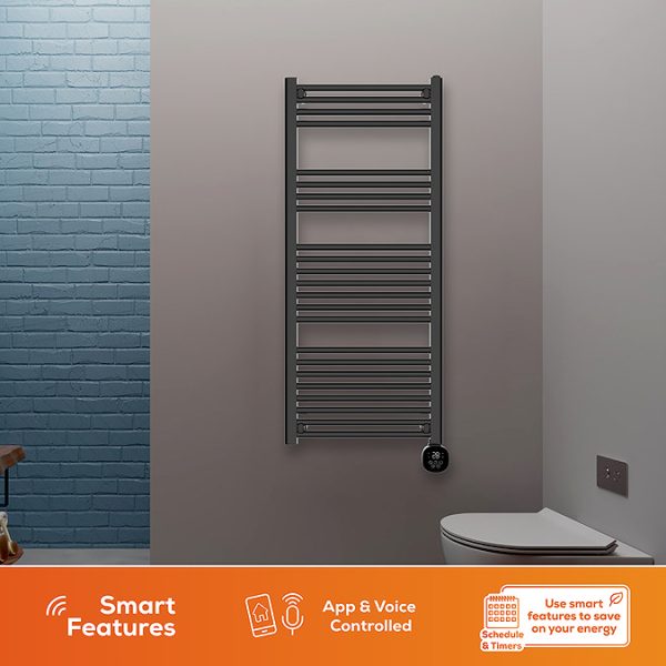 TCP Smart 1000W Black 1250 x 500mm Wi Fi Energy Saving Electric Only Towel Radiator - Image 2