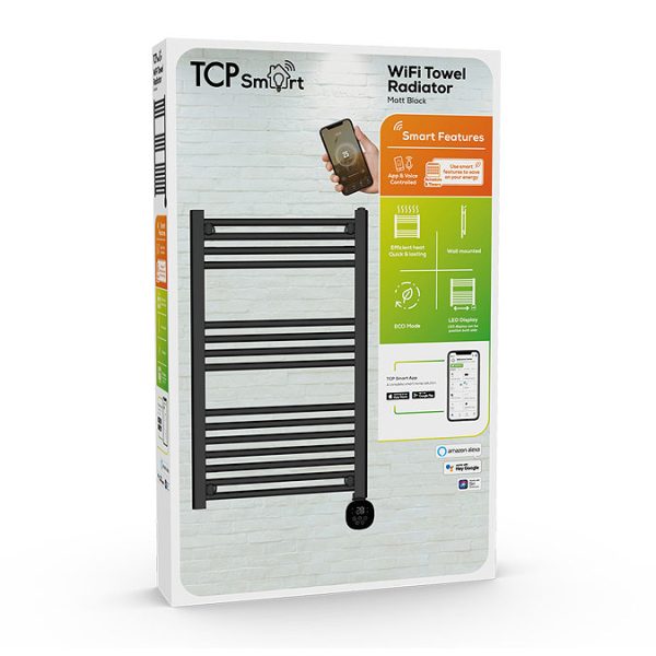TCP Smart 500W Black 800 x 500mm Wi Fi Energy Saving Electric Only Towel Radiator - Image 2