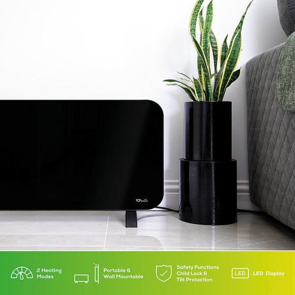 TCP Smart 2000W Black Wi Fi Energy Saving Fixed or Portable Floorstanding Glass Panel Radiator - Image 3