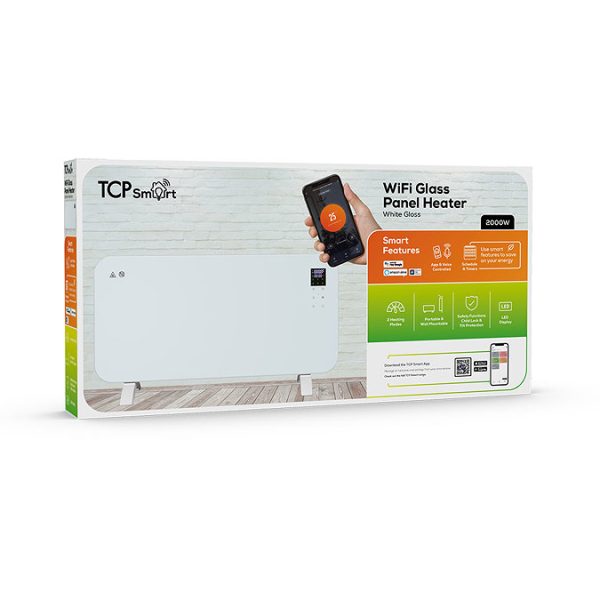 TCP Smart 2000W Black Wi Fi Energy Saving Fixed or Portable Floorstanding Glass Panel Radiator - Image 2