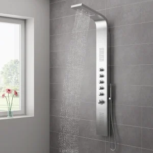 Milan Shower Tower Panel   Stainless Steel (Thermostatic)