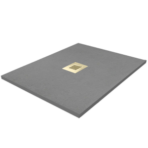 Imperia 900 x 900mm Graphite Slate Effect Square Shower Tray + Brushed Brass Waste