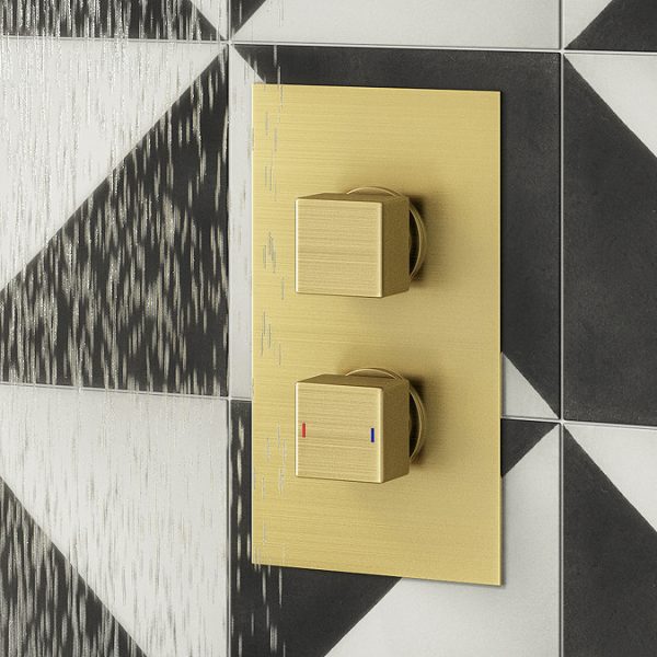 Arezzo Brushed Brass Square Shower Package with Concealed Valve + 300mm Head - Image 2