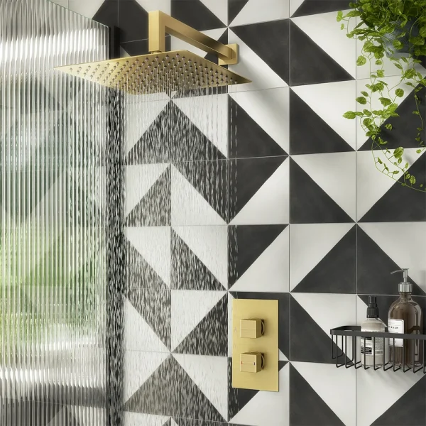 Arezzo Brushed Brass Square Shower Package with Concealed Valve + 300mm Head