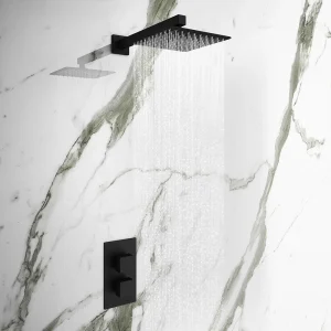 Arezzo Matt Black Square Shower Package with Concealed Valve + Head