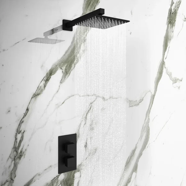 Arezzo Matt Black Square Shower Package with Concealed Valve + Head