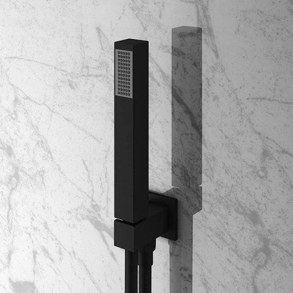 Arezzo Matt Black Square Triple Thermostatic Shower Pack with Head + Handset - Image 5