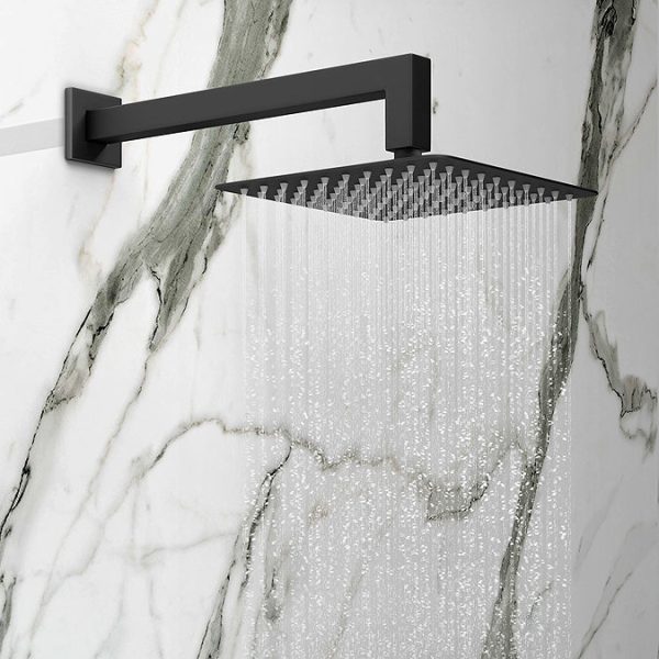 Arezzo Matt Black Square Shower Package (with Valve, 200 x 200 Square Head and 90 Degree Bend Arm) - Image 4