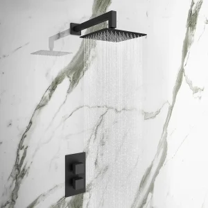 Arezzo Matt Black Square Shower Package (with Valve, 200 x 200 Square Head and 90 Degree Bend Arm)