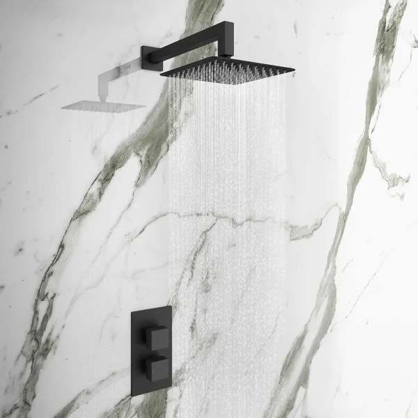 Arezzo Matt Black Square Shower Package (with Valve, 200 x 200 Square Head and 90 Degree Bend Arm)