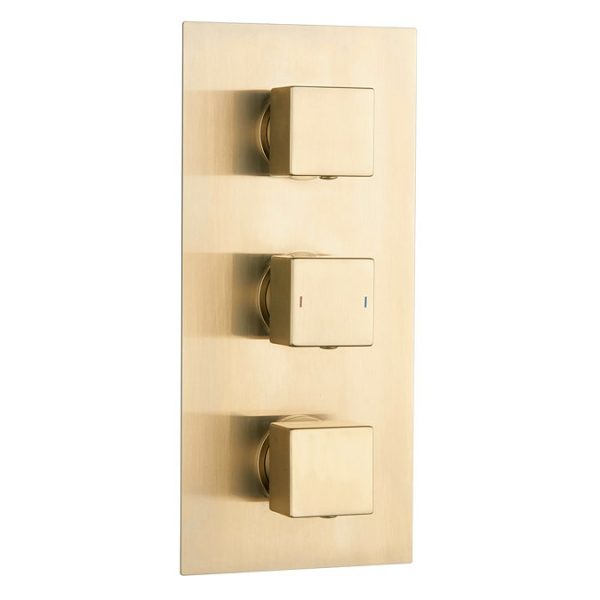 Arezzo Brushed Brass Square Triple Thermostatic Shower Pack with 300 x 300mm Head + Handset - Image 3