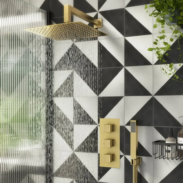 Arezzo Brushed Brass Square Triple Thermostatic Shower Pack with 300 x 300mm Head + Handset