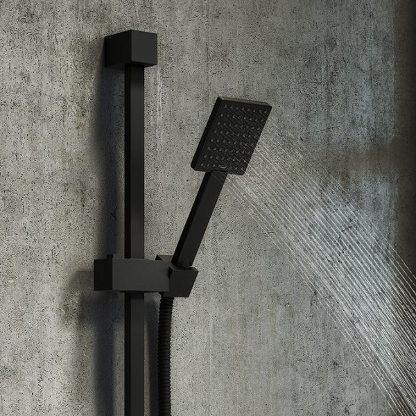 Arezzo Matt Black Square Thermostatic Shower Pack with Head + Slider Rail Kit - Image 3