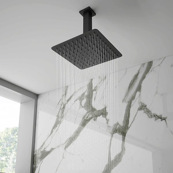 Arezzo Matt Black Square Thermostatic Shower Pack with Head + Slider Rail Kit - Image 2