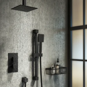 Arezzo Matt Black Square Thermostatic Shower Pack with Head + Slider Rail Kit