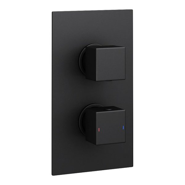 Arezzo 400mm Matt Black Recessed Square Shower Package with Concealed Valve + Handset - Image 4