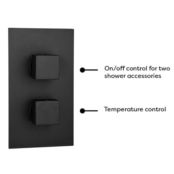 Arezzo 400mm Matt Black Recessed Square Shower Package with Concealed Valve + Handset - Image 5