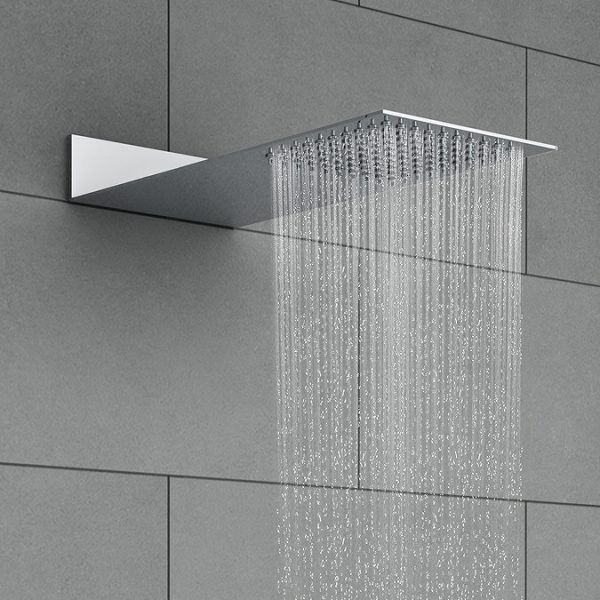Milan Square Triple Valve with Diverter, Thin Fixed Shower Head, 4 Body Jets + Handset Chrome - Image 5