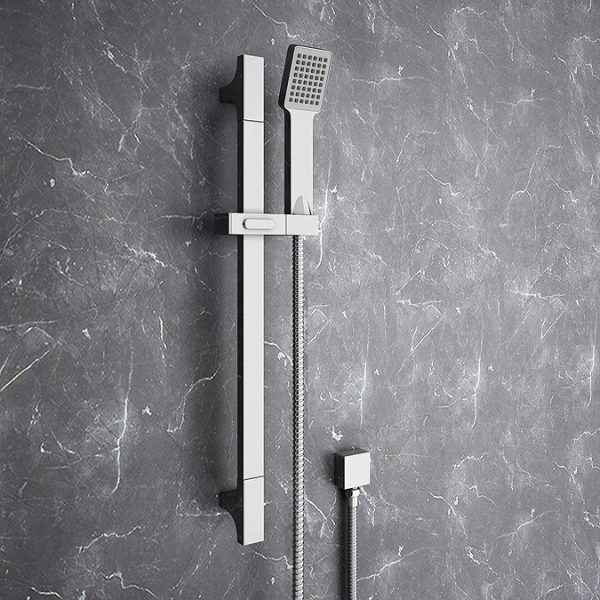 Milan Square Triple Valve with Diverter, Ceiling Mounted Square Shower Head, 4 Body Jets + Slider Chrome - Image 7