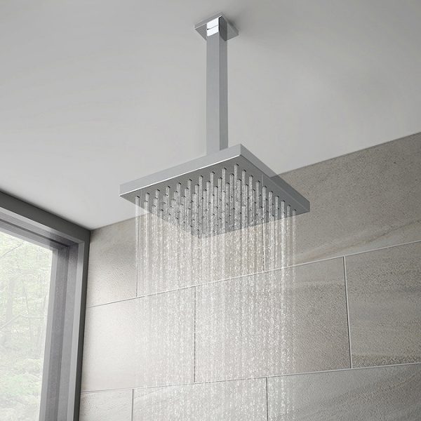 Milan Square Triple Valve with Diverter, Ceiling Mounted Square Shower Head, 4 Body Jets + Slider Chrome - Image 2