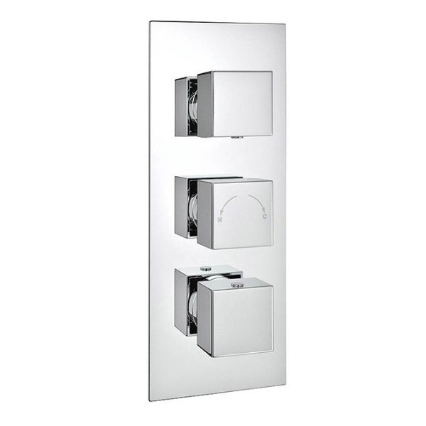 Milan Square Triple Valve with Diverter, Fixed Water Blade Shower Head + 6 Body Jets Chrome - Image 2