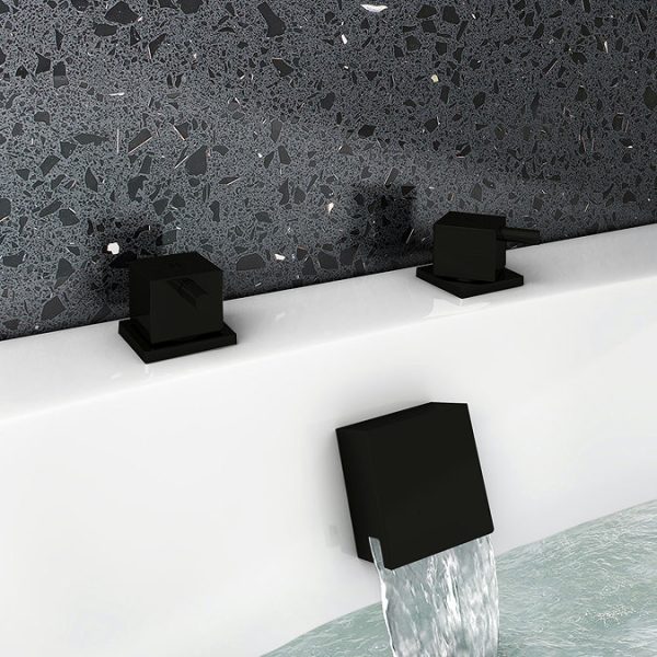 Arezzo Square Matt Black 3/4" Deck Bath Side Valves (Pair) - Image 2