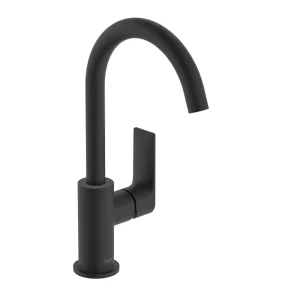 hansgrohe Rebris E Single Lever Basin Mixer 210 with Swivel Spout and Pop Up Waste   Matt Black