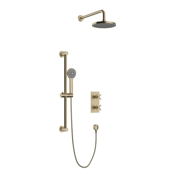 Heritage Salcombe Concealed Thermostatic Shower with Fixed Head and Flexible Kit   Brushed Brass