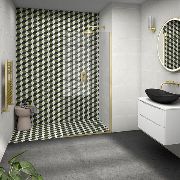 Arezzo Art Deco Crosshead Brushed Brass Shower with Concealed Valve + Wall Mounted 195mm Head - Image 2