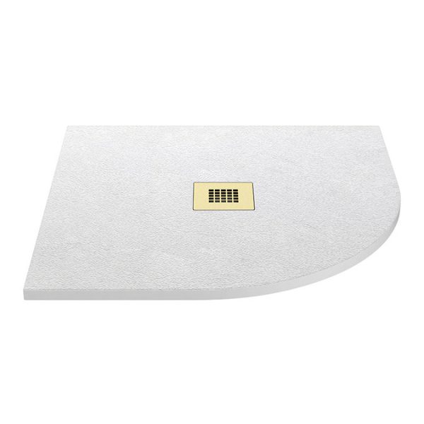 Imperia 800 x 800mm White Slate Effect Quadrant Shower Tray + Brushed Brass Waste - Image 2