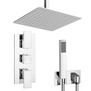 Summit Square Ceiling Mounted Shower Pack (with Handset + Rainfall Shower Head)