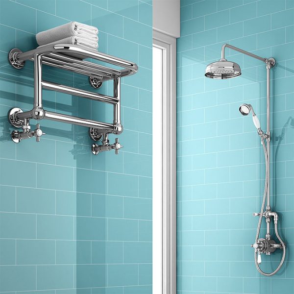 Chatsworth Traditional 300 x 500mm Chrome Heated Towel Rail Shelf - Image 3