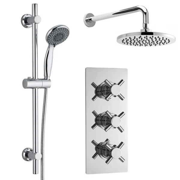 Minimalist Concealed Shower Valve w. Slide Rail Kit & Wall Mounted Fixed Head