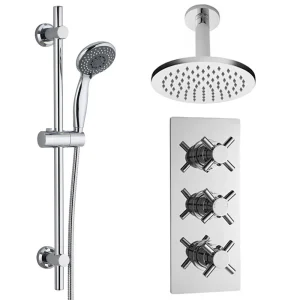 Minimalist Concealed Shower Valve w. Slide Rail Kit & Ceiling Mounted Fixed Head