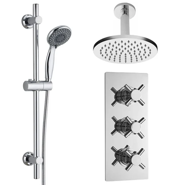 Minimalist Concealed Shower Valve w. Slide Rail Kit & Ceiling Mounted Fixed Head