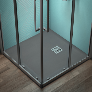 Ideal Standard Concrete Grey Ultra Flat S+ Square Shower Tray + Waste