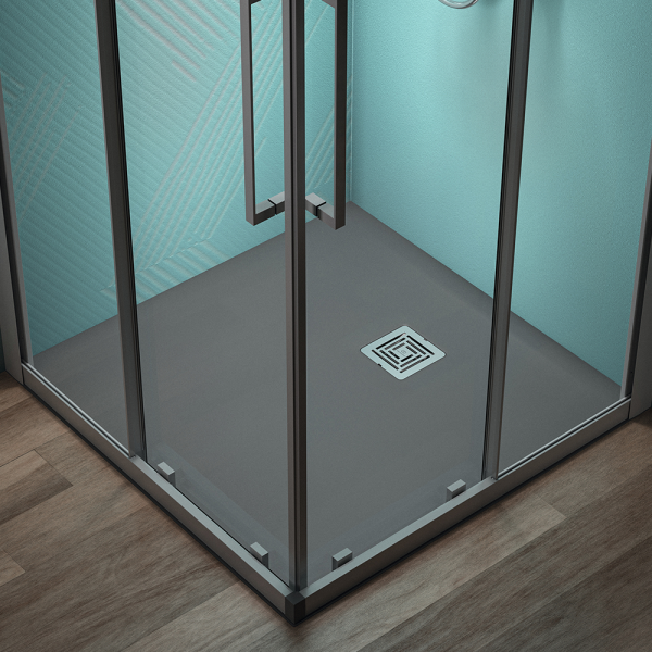 Ideal Standard Concrete Grey Ultra Flat S+ Square Shower Tray + Waste