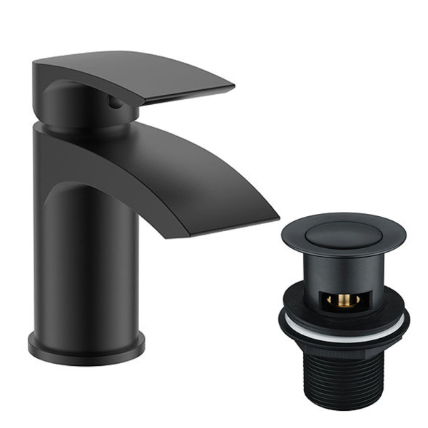 Orchard Derwent Matt Black Mono Basin Mixer with Click Clack Waste