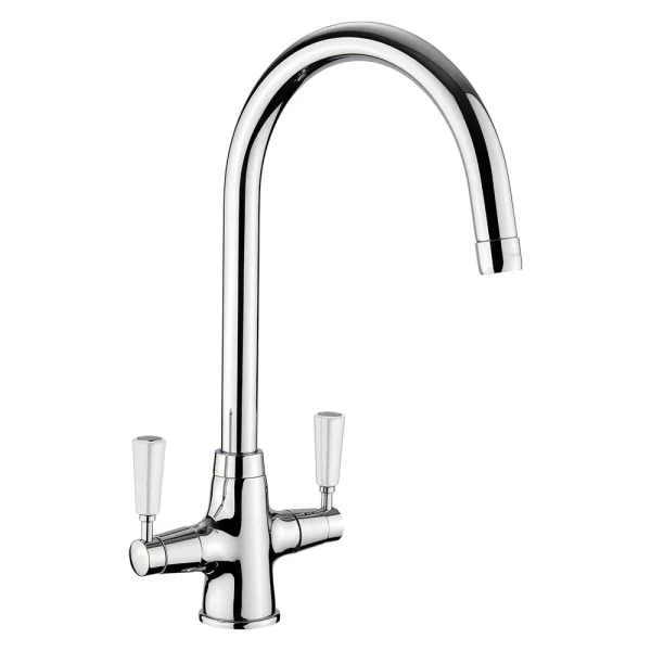 Rangemaster Aquaclassic 2 Chrome Kitchen Mixer Tap with White Handles