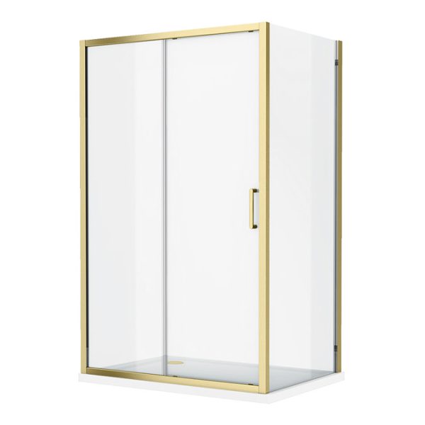 Toreno Brushed Brass 1000 x 800mm Sliding Door Shower Enclosure without Tray - Image 2