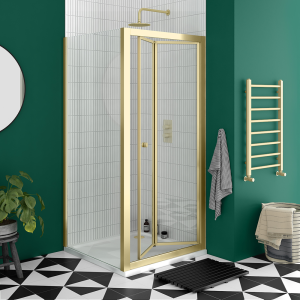 Toreno Brushed Brass 900 x 900mm Bi Fold Door Shower Enclosure without Tray