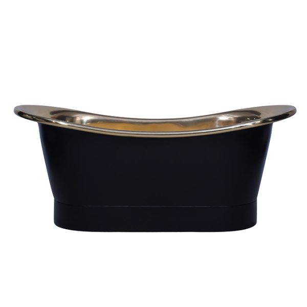Trafalgar Matt Black 1700 x 710mm Double Ended Roll Top Slipper Bath (Polished Brass Inside) - Image 3