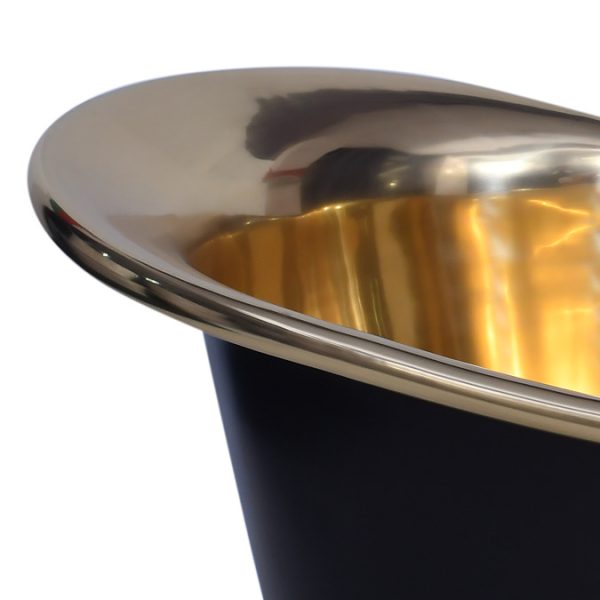 Trafalgar Matt Black 1700 x 710mm Double Ended Roll Top Slipper Bath (Polished Brass Inside) - Image 4