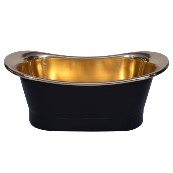 Trafalgar Matt Black 1700 x 710mm Double Ended Roll Top Slipper Bath (Polished Brass Inside) - Image 5