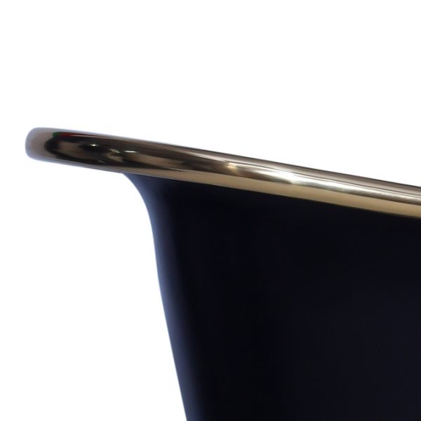 Trafalgar Matt Black 1700 x 710mm Double Ended Roll Top Slipper Bath (Polished Brass Inside) - Image 6