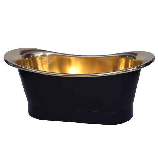 Trafalgar Matt Black 1700 x 710mm Double Ended Roll Top Slipper Bath (Polished Brass Inside) - Image 7